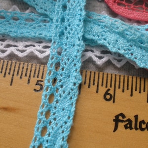 Turquoise Cotton Cluny Lace Dainty 1/2&quot; 13MM wide Trim Choose yardage Vintage look cotton lace scalloped edge retro yards crochet bobbin