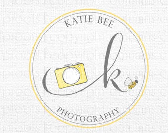 Premade Logo Design - Camera and Bee Logo -Hand Drawn Circular Logo - Photography Logo. Circular Logo Circle -Initials Logo Watermark Design