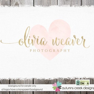 Photography Logo Premade Logo watercolor logo Logo Design Premade logo design Heart Logo custom Logos and Watermarks custom image 5