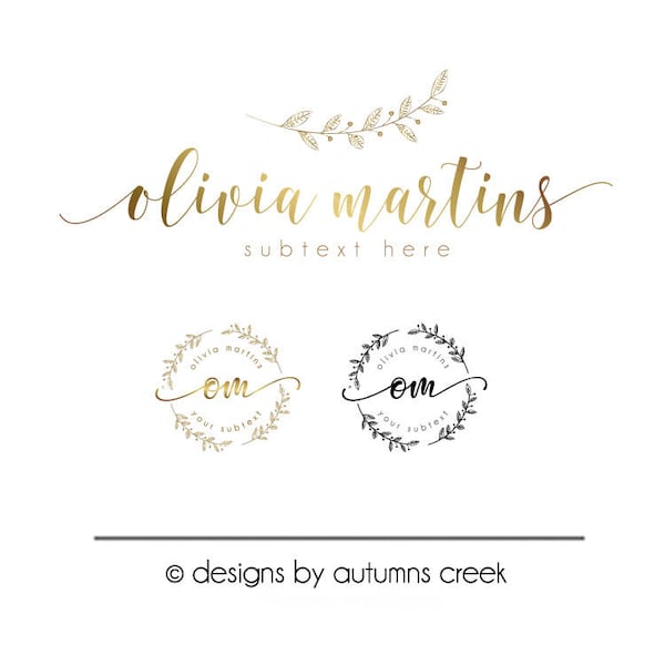 premade logo photography logo premade logo designs gold logo twig logo leaf logo branch logo hand drawn logo blog logo sewing logos