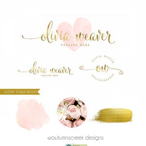 Photography Logo Premade Logo watercolor logo Logo Design Premade logo design Heart Logo custom Logos and Watermarks custom image 1