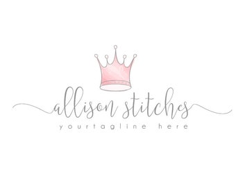 tiara logo crown logo premade Logo princess logo photography logo sewing logo fashion blog logo pink logo watercolor logos for photographer