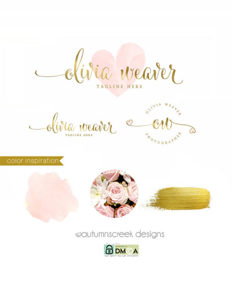 Photography Logo Premade Logo watercolor logo Logo Design Premade logo design Heart Logo custom Logos and Watermarks custom image 1