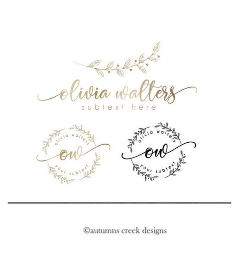 premade logo photography logo premade logo designs gold logo twig logo leaf logo branch logo hand drawn logo blog logo sewing logos image 2