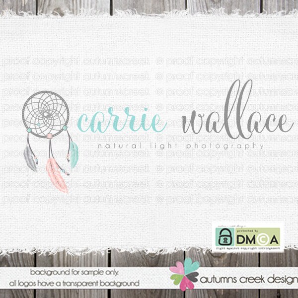 dream catcher logo Premade logo Photography Logo feather logo Hand Drawn logos craft logo sewing logo Watermark Design Name Text Logo