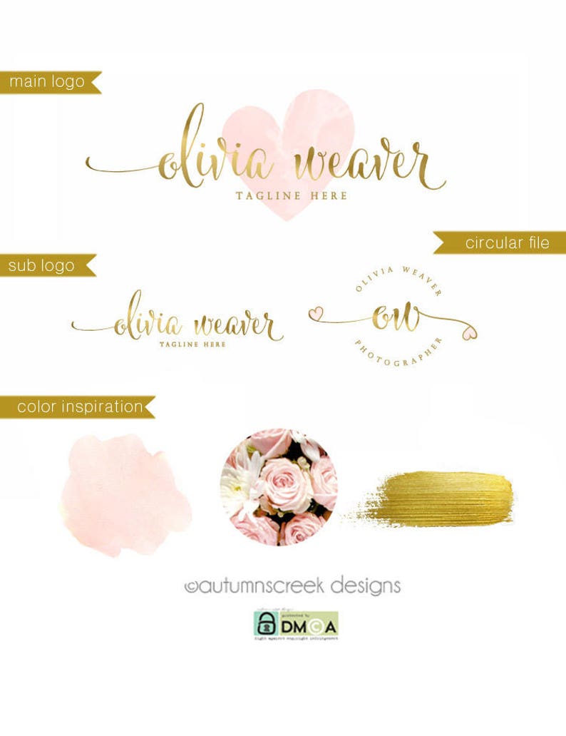 Photography Logo Premade Logo watercolor logo Logo Design Premade logo design Heart Logo custom Logos and Watermarks custom image 2