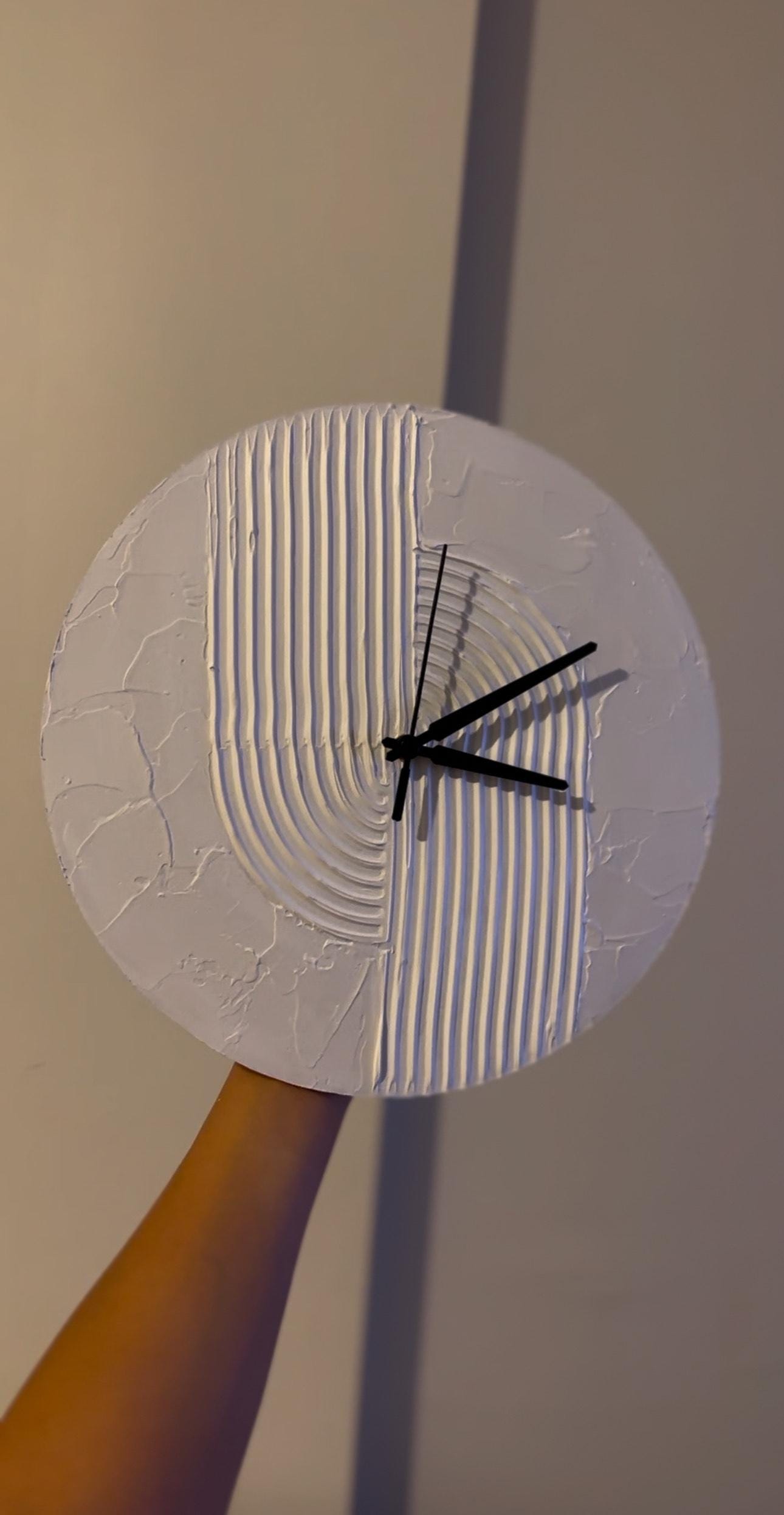 Simple Texture Clock Handmade Relief Texture Clock – White Plaster 30 Cm (tabletop & Wall ...