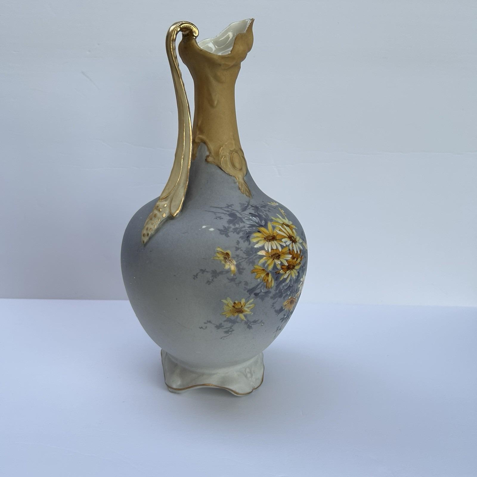 手描きアンティーク磁器10.5インチピッチャー水差し花瓶花ゴールド