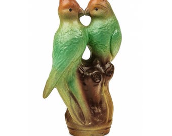 Tiffin Art Deco Lovebirds Parrots Glass Lamp Shade 10" 1920s antique
