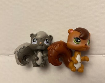 Littlest Pet Shop LPS Chipmunk Squirrel #132 #195 Brown Grey Woodland Lot Authen