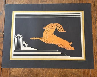 Vtg Art Deco Gazelle Silkscreen Print Signed Numbered Wall Art