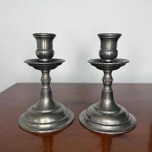 Vintage German Pewter Candlestick Holders | Set of 2 Rein Zinn Taper Holders