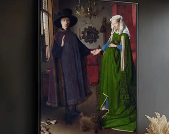 Lámina con retrato de Jan van Eyck Arnolfini, arte mural de pareja renacentista, decoración de obra maestra de museo