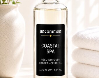 Citrus Bergamot Neroli Reed Diffuser Oil Refill, Sandalwood Musk Home Fragrance, 5 Black Reeds, Coastal Ocean Scent, 6.75 oz | Energy Spa
