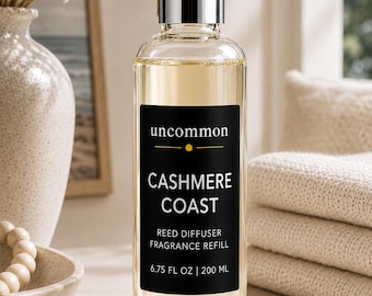 Almond, Vanilla & Cashmere Wood Reed Diffuser Refill | Amber, Tonka ,Soft Musk Home Fragrance | 6.75 oz | Cashmere Coast| Hazy Vanilla