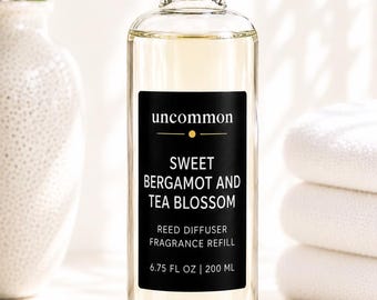 Sweet Bergamot & Tea Blossom Reed Diffuser Refill Oil, 5 Black Reeds, Citrus Floral Home Fragrance, Woody Musk Scent, 6.75 oz|Unwind