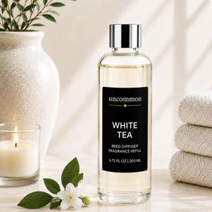 White Tea Reed Diffuser Refill Oil | Vegan Home Fragrance (6.75 oz) | Includes 5 Fiber Reeds | White Tea