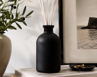 Matte Black Reed Diffuser Bottle | Modern Glass Diffuser Vessel | Refillable Home Fragrance Decor