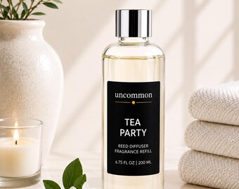 White Tea Bergamot Jasmine Reed Diffuser Refill Oil | Vegan Home Fragrance (6.75 oz) | Includes 5 Fiber Reeds | Tea Party