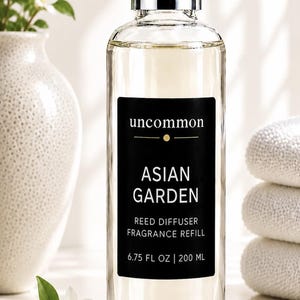 Vanilla Jasmine Reed Diffuser Refill Oil | Amber & White Musk Home Fragrance | 6.75 oz Includes 5 Fiber Reeds | Asian Garden