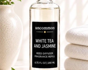 White Tea & Jasmine Reed Diffuser Oil Refill | Spa Home Fragrance Oil | 6.75 oz | Includes 5 Reeds