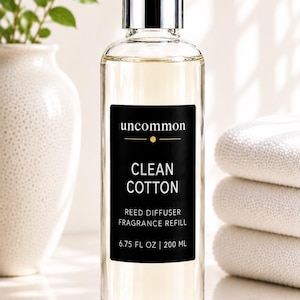 Clean Cotton Reed Diffuser Refill | Fresh Linen Home Fragrance Oil | 6.75 oz | Includes 5 Reeds | Luxury Diffuser Oil