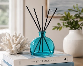Fiji Aqua Glass Reed Diffuser Bottle with Glass Ball Stopper – 6 oz Refillable Diffuser Vessel