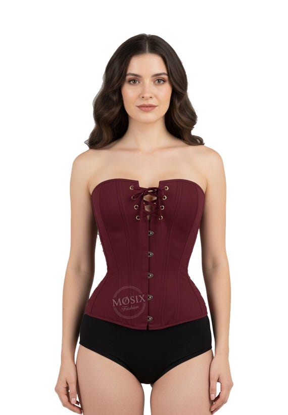 Women’s Cotton Overbust Corset Top – Steel Boned Waist Trainer Bustier
