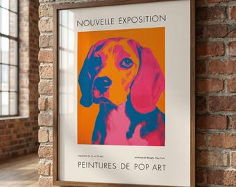 Póster de beagle pop art: Impresión moderna de perro para pared