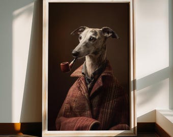 Whippet Dog-kunstprint: grappig hondenportret, tweedjasje