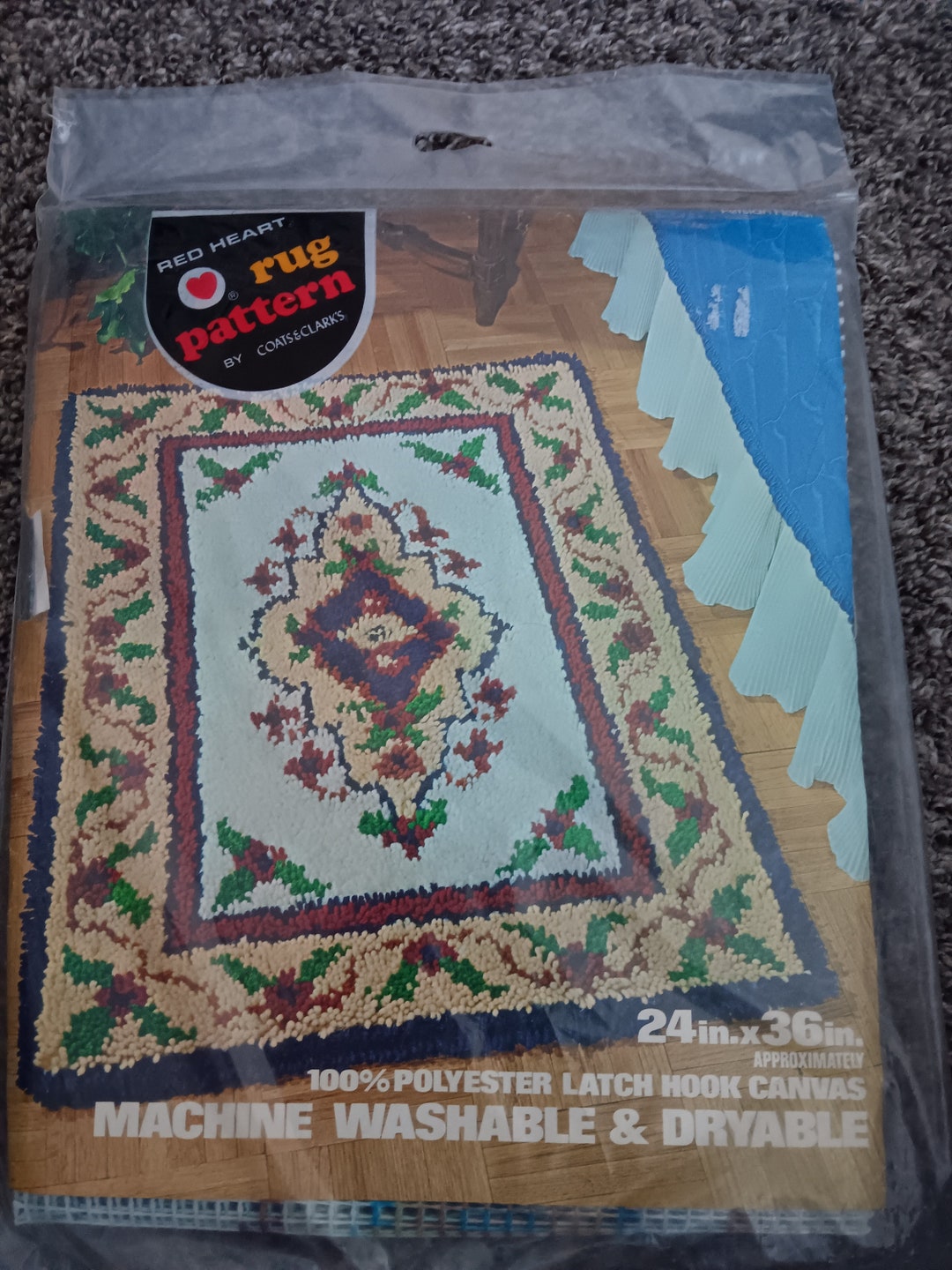 Red Heart Rug Patterns Vintage Red Heart Persian Floral Rug Pattern Latch Hook Coats & Clark ...