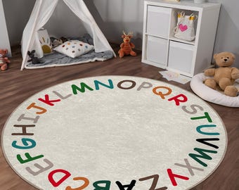 Alphabet Circle Rug - Educational Kids Play Mat with Bright Letters