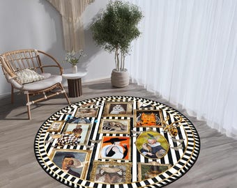 Surrealist Animal Portrait Round Rug, Victorian Style Carpet