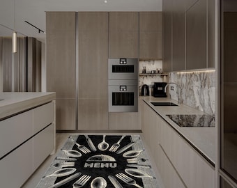 Modern Cutlery Kitchen Rug Runner, Kitchen Utensils Carpet