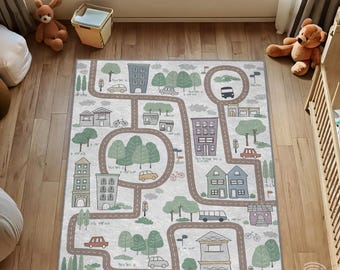 City Road Kids Play Mat, Velvet Non-Slip (Machine Washable, Multiple Sizes)