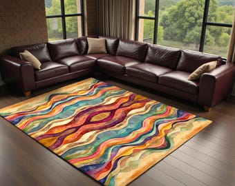 Abstract Area Rug: Colorful Modern Design - Washable and Non-Slip