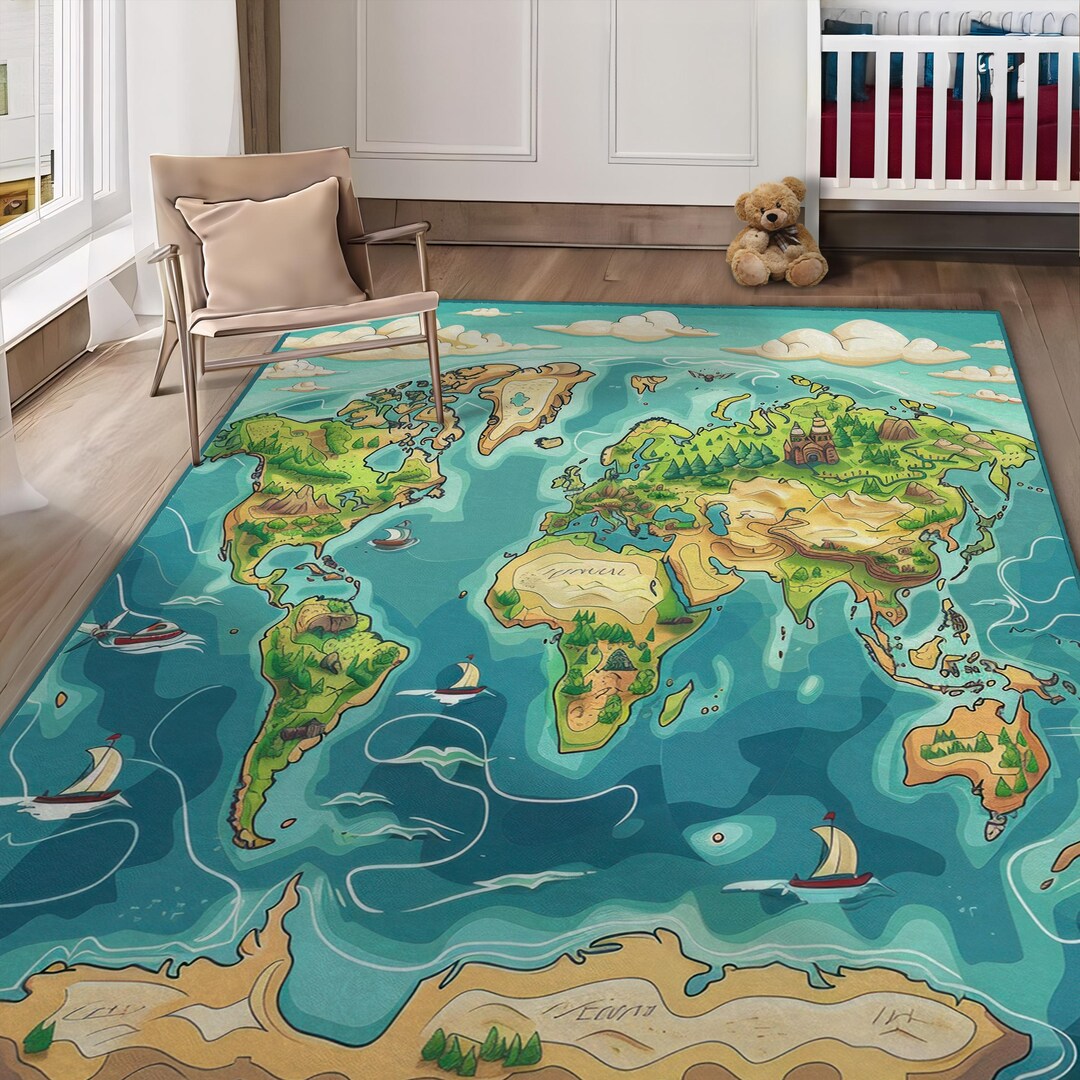 Educational World Map Rug: Discovery Play Carpet for Kids (rectangle ...