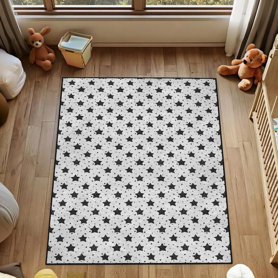 Black and White Star Rug: Soft Non-slip Kids Play Mat - Etsy