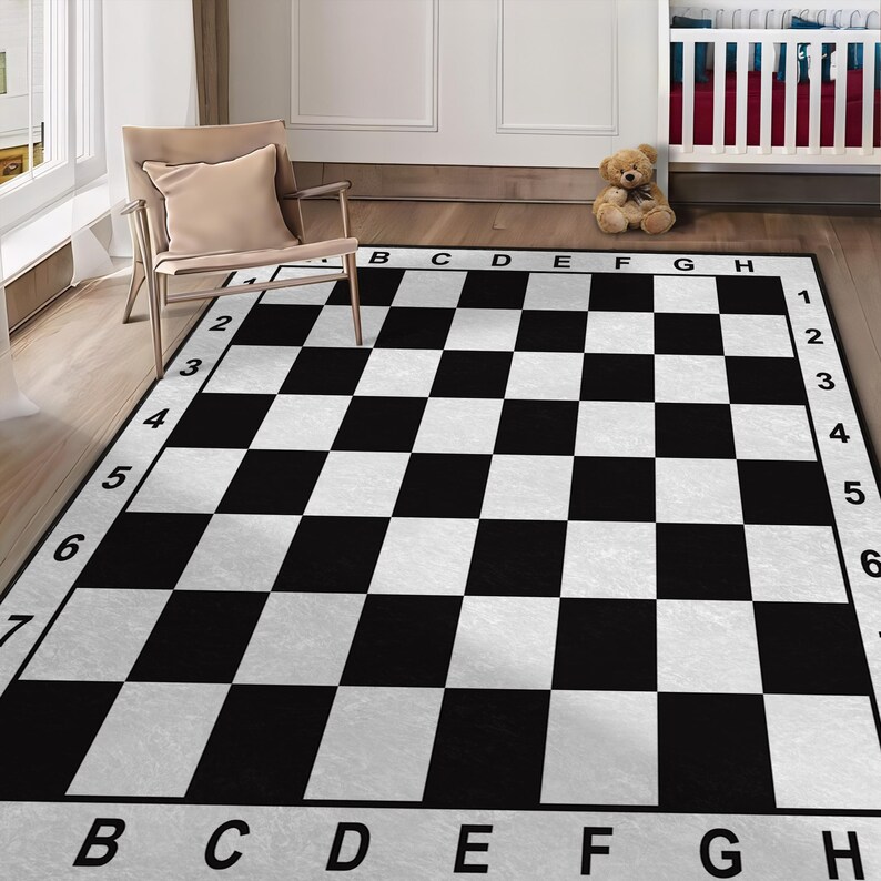 Giant Chess Board Rug: Black and White Game Room Carpet (kids & Adult ...