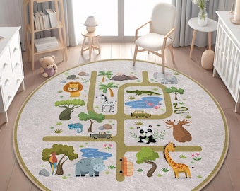 Round Safari Animal Rug - Interactive Kids Jungle Play Mat