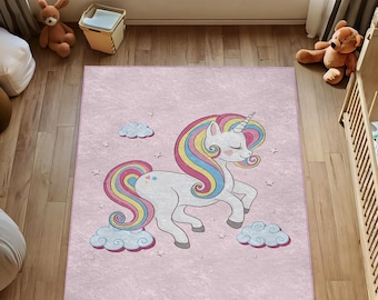Unicorn Play Mat, Soft Pink Velvet (Non-Slip, Washable)