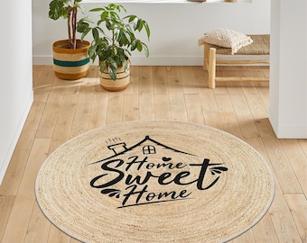 Boho Circular Rug, Braided Jute Pattern (Non-Slip, Washable)