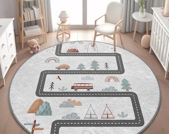 Interactive Kids Road Rug - Round, Washable, Scandinavian Style
