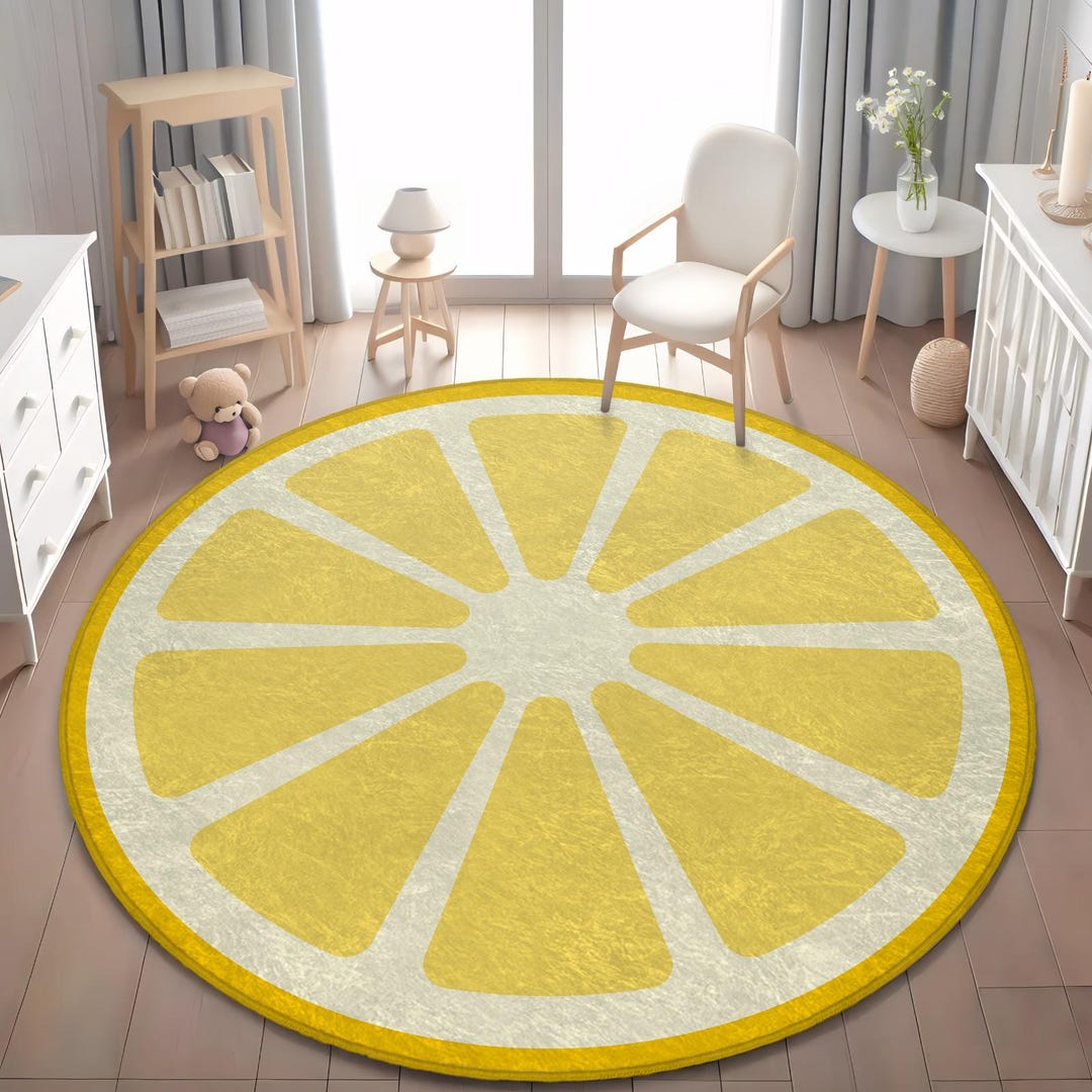 Simple Lemon Rug Kids Lemon Rug: Soft, Round Fruit Slice - Washable & Non-slip - Etsy