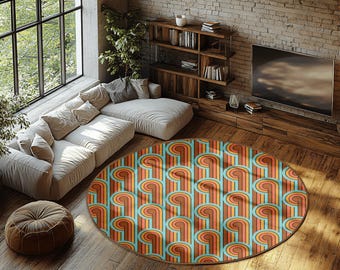 Groovy 70s Circle Rug: Retro Geometric Floor Mat (Soft, Non-Slip)