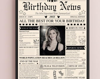 Personalized Newspaper Birthday Poster, Any Age, Digital or Printed, Framed or Canvas, Custom Birthday Gift