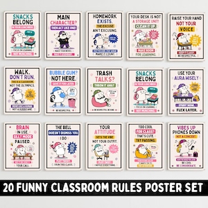 Funny Classroom Rules Posters, Gen Alpha Classroom Decor, Middle School Behavior Signs, Student Rules Wall Art, 20 Poster Set