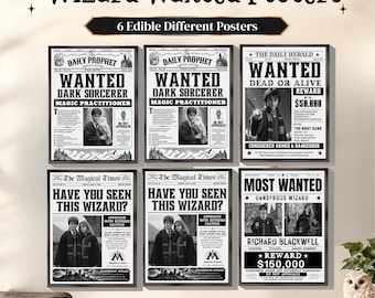 Wizard Wanted Poster Set, Vintage Wizard Newspaper Prints, Fantasy Party Decor, Magical Wall Art, Set of 6 Digital Poster Designs