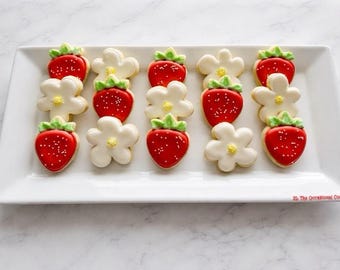 Strawberry Decorated Sugar Cookies – Berry First Birthday Party Cookies – 2 Dozen Custom Summer Baby Shower Treats
