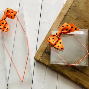 14" Halloween Pre Tied Bows with Elastic Stretch Loops - Orange Black Polka Dot - Pack of 25
